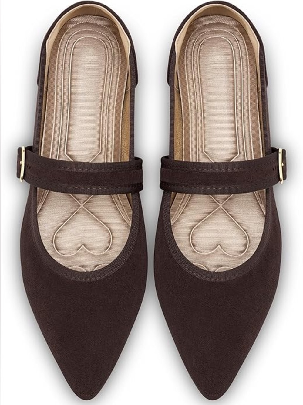 Women's Pointed Mary Jane Flats in Dark Brown